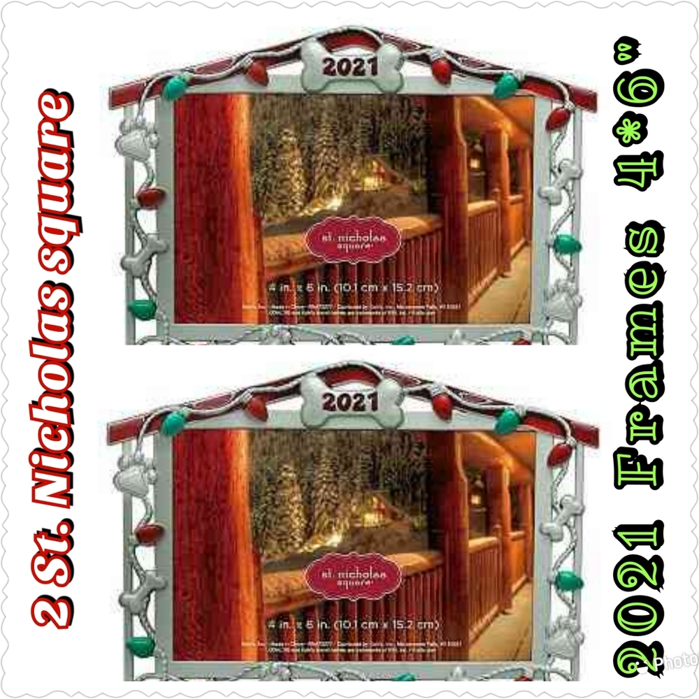 Bundle of 2 St. Nicholas Square Christmas Picture frames 2021 Dog House flawed